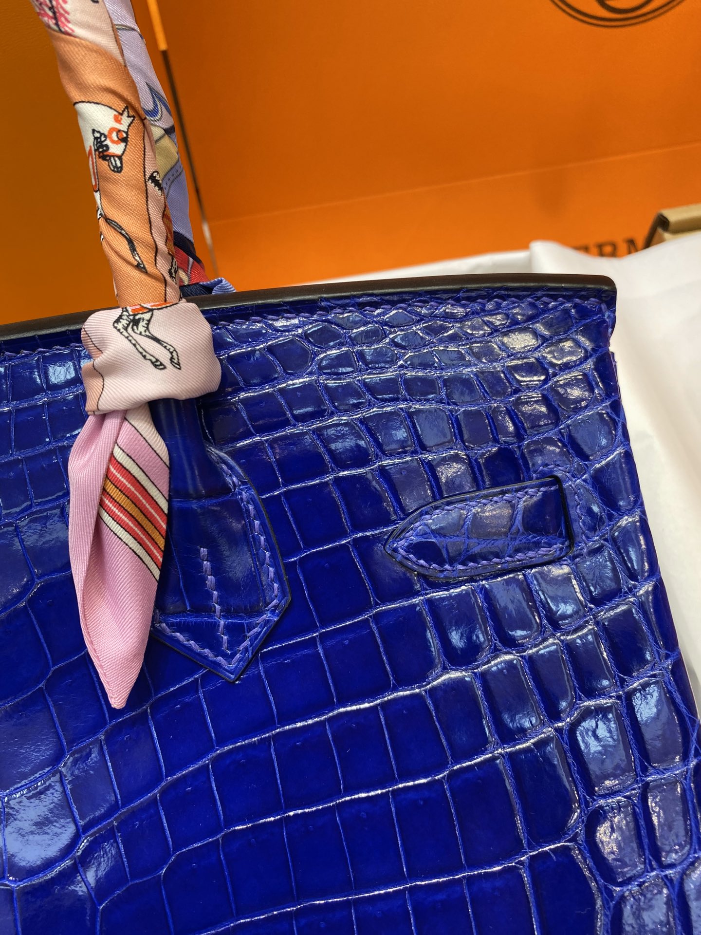 Hermes Birkin 30CM Handmade Bag In Blue Electric Crocodile Niloticus Shiny Skin